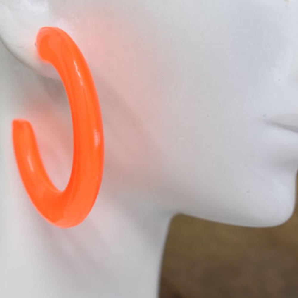 1.75" Retro Translucent Neon Orange Hoop Earrings - Picture 11 of 12